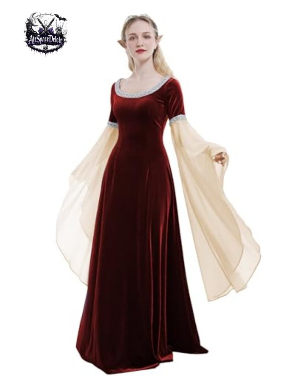 Handmade Medieval Renaissance Velvet Gown with Chiffon Sleeves Costume Dress